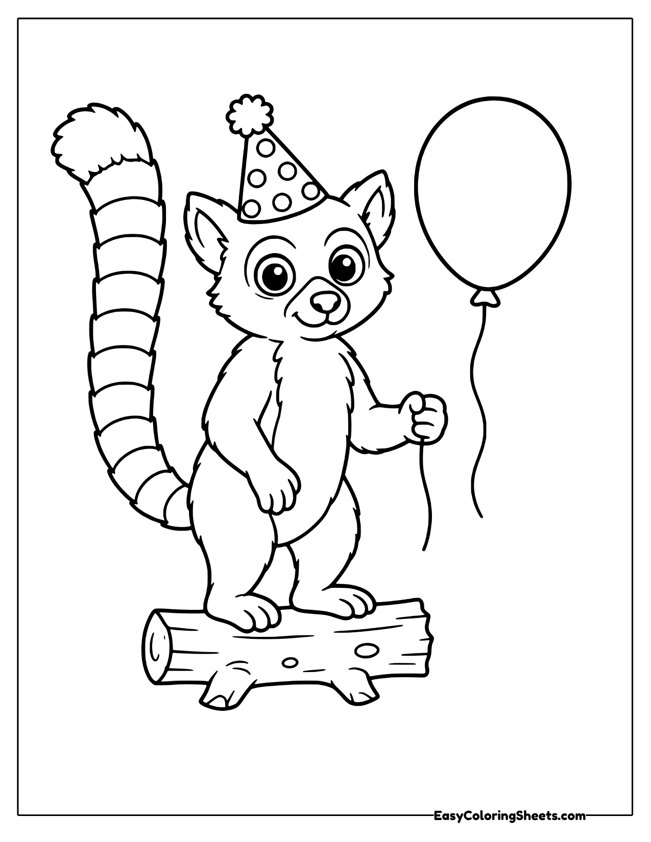 Lemur in a party hat holding a balloon