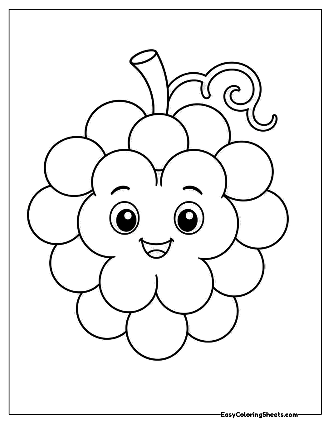 Cute bunch of grapes with a smiling face and curly vine