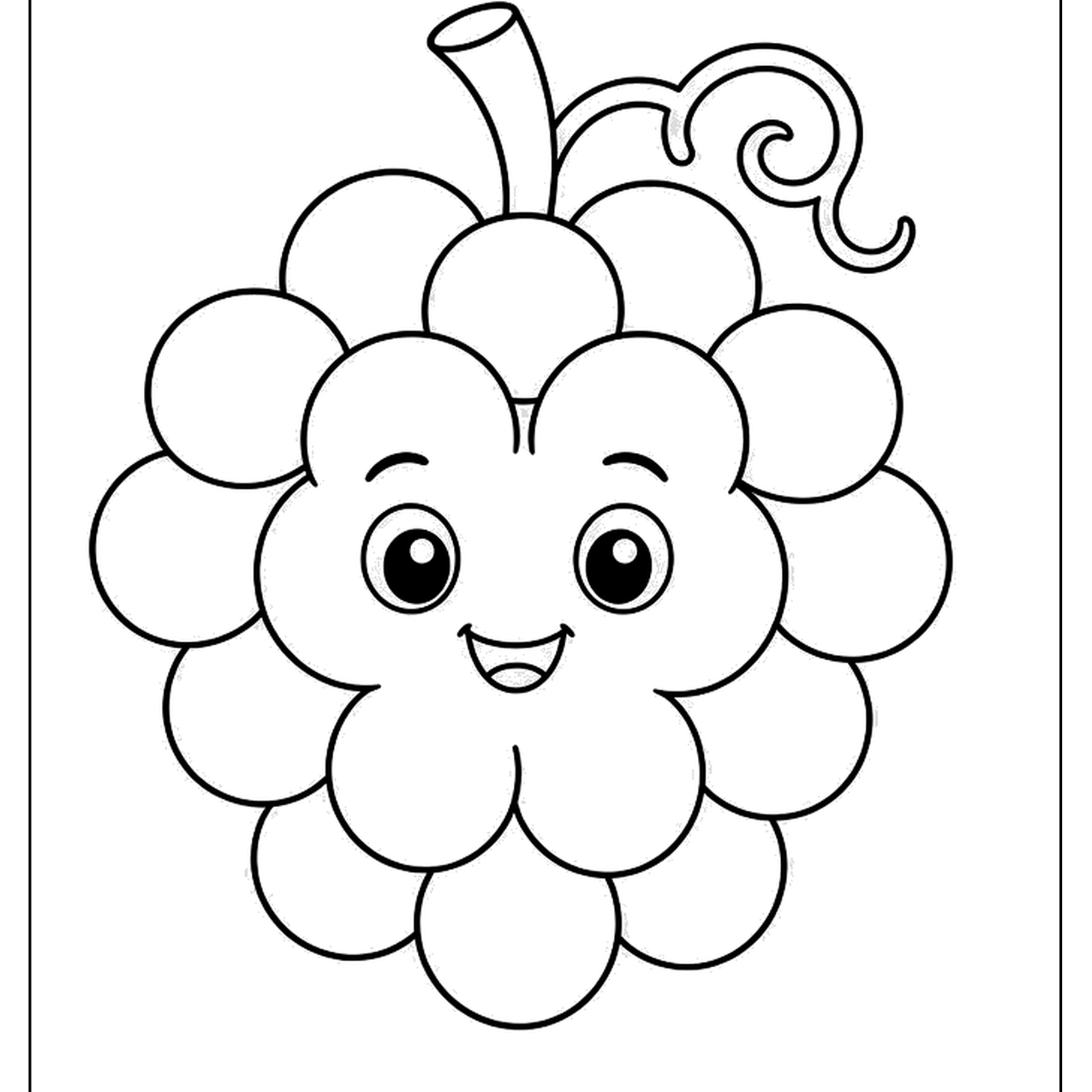 Cute bunch of grapes with a smiling face and curly vine