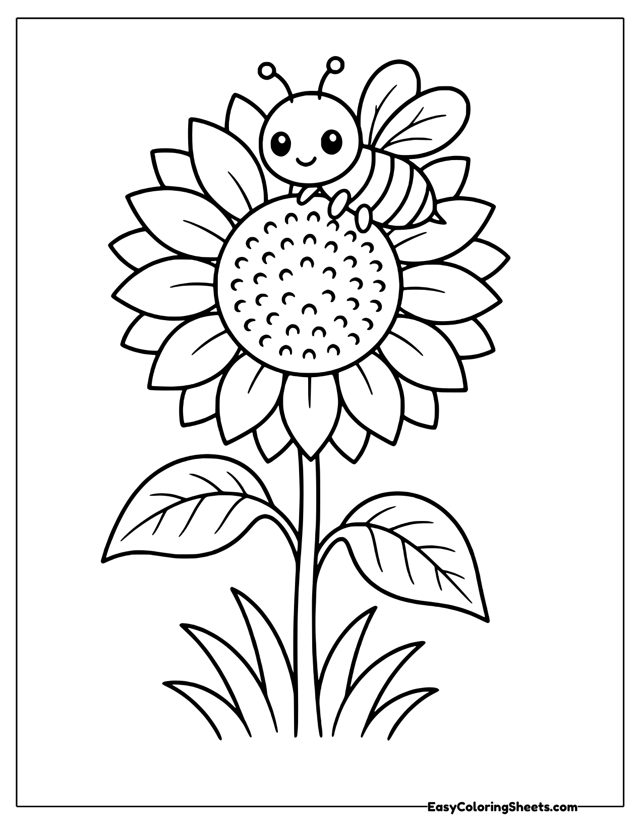 Bee sitting on a tall sunflower