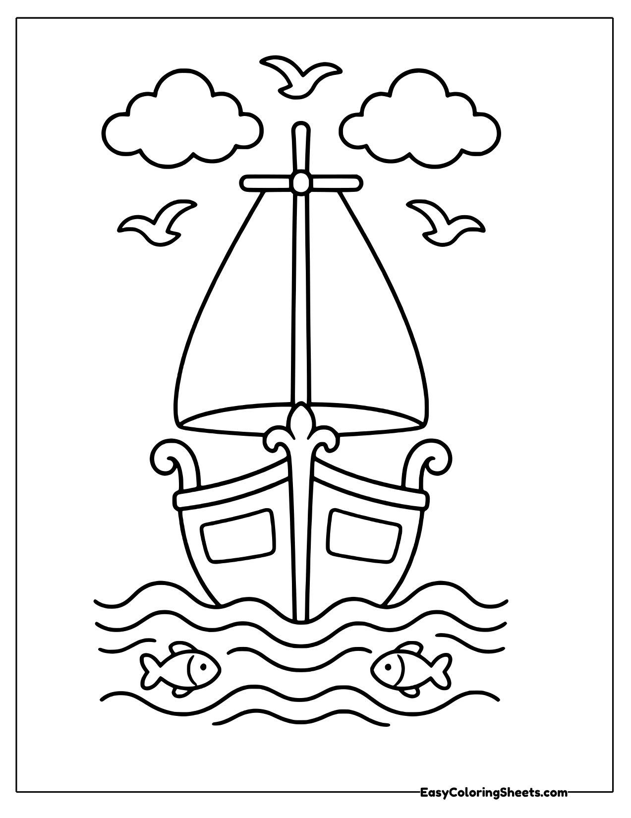 Ship with a tall mast and fish below