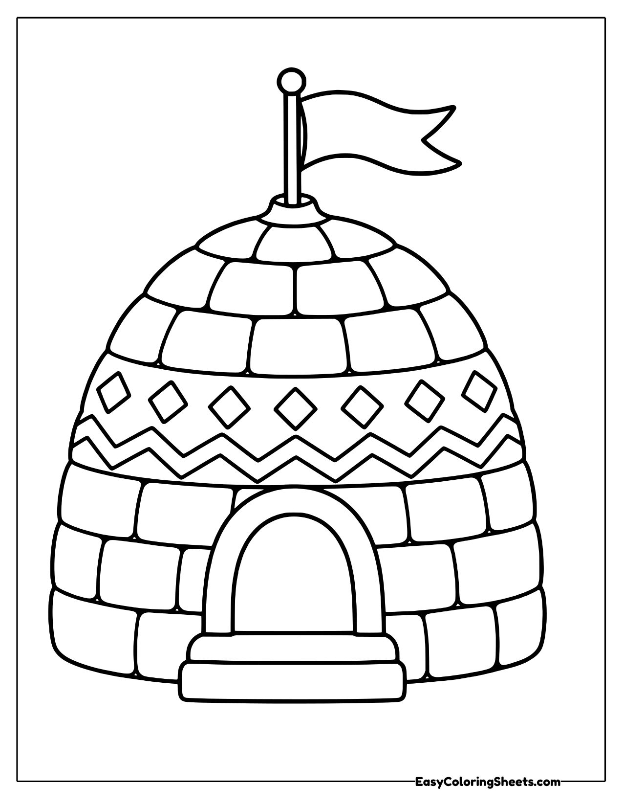 Igloo with a diamond zigzag band and a flag