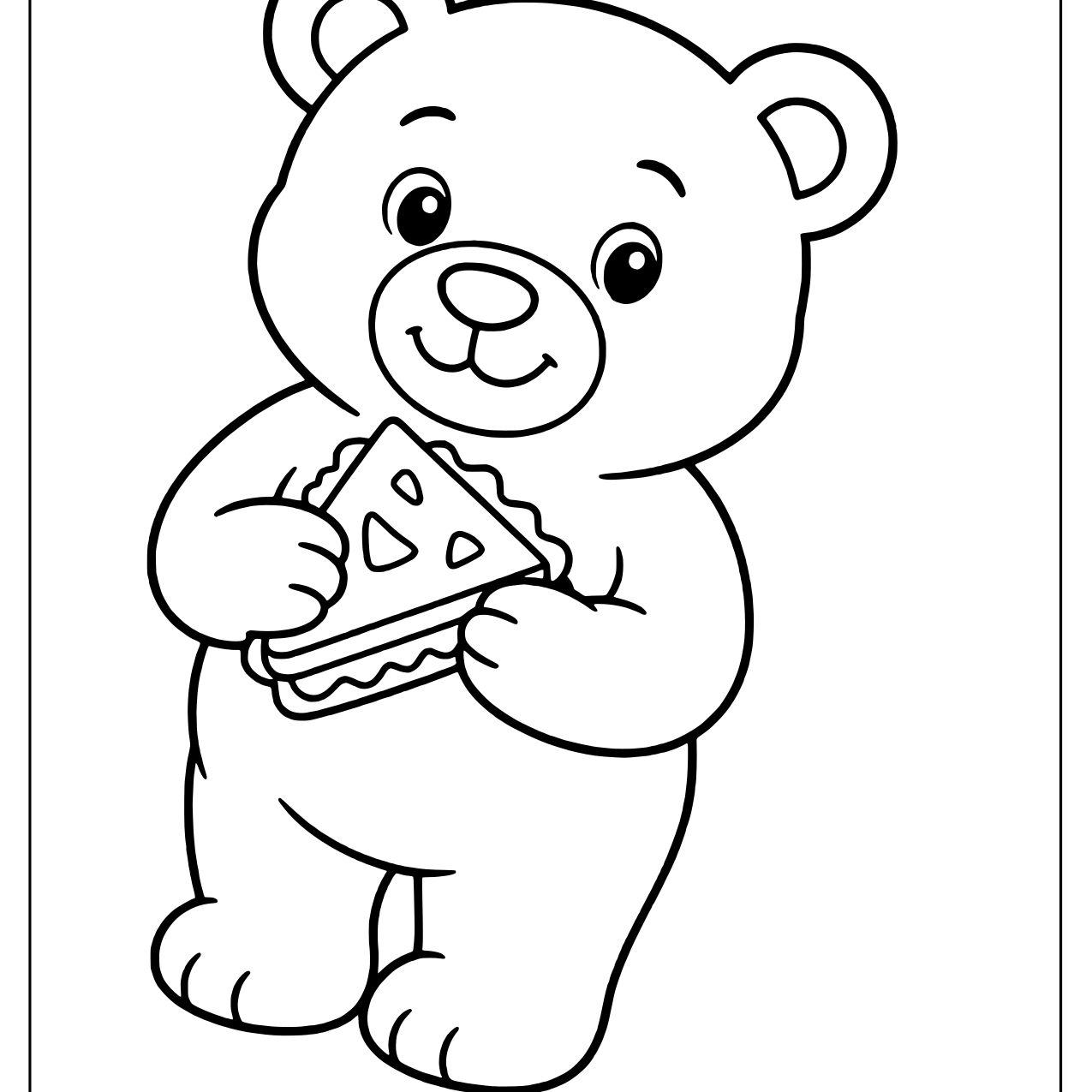 Tilted bear holding a triangle sandwich half