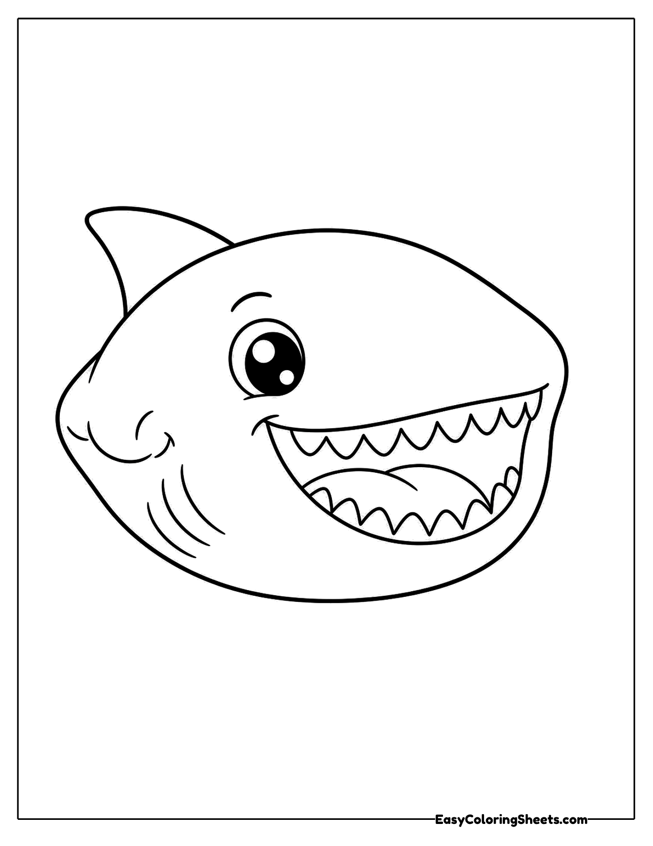 Close-up of a grinning shark face with pointy teeth