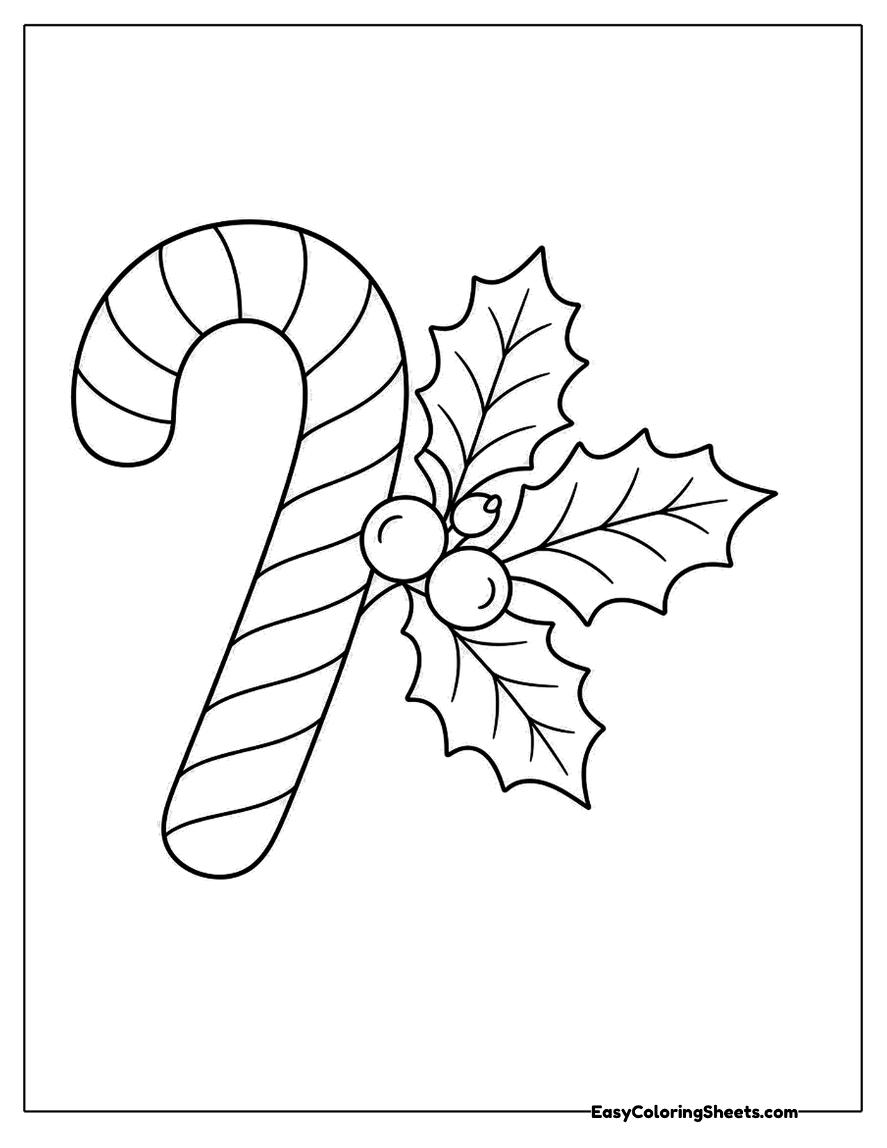 Candy cane with a big holly sprig