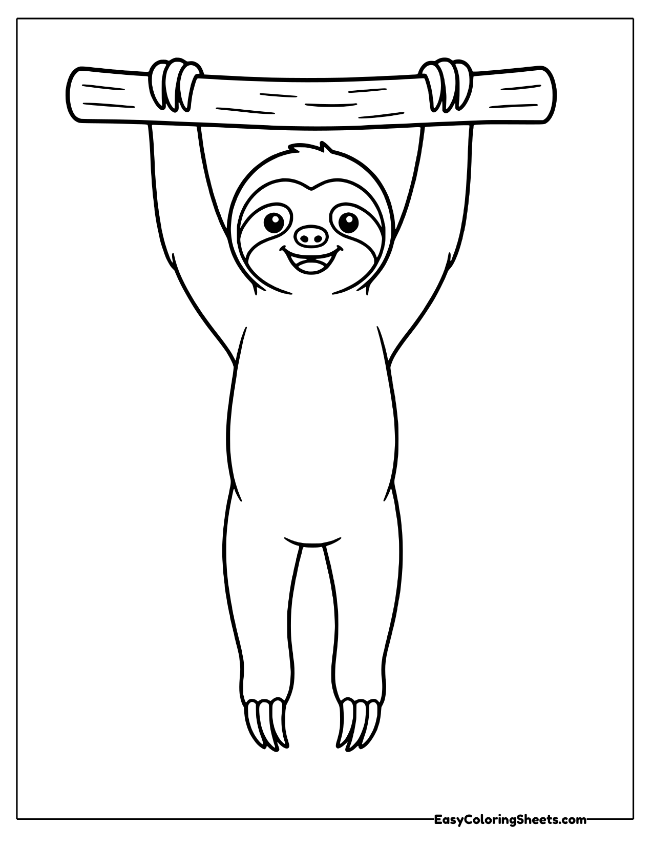 Sloth dangling by its arms from a branch