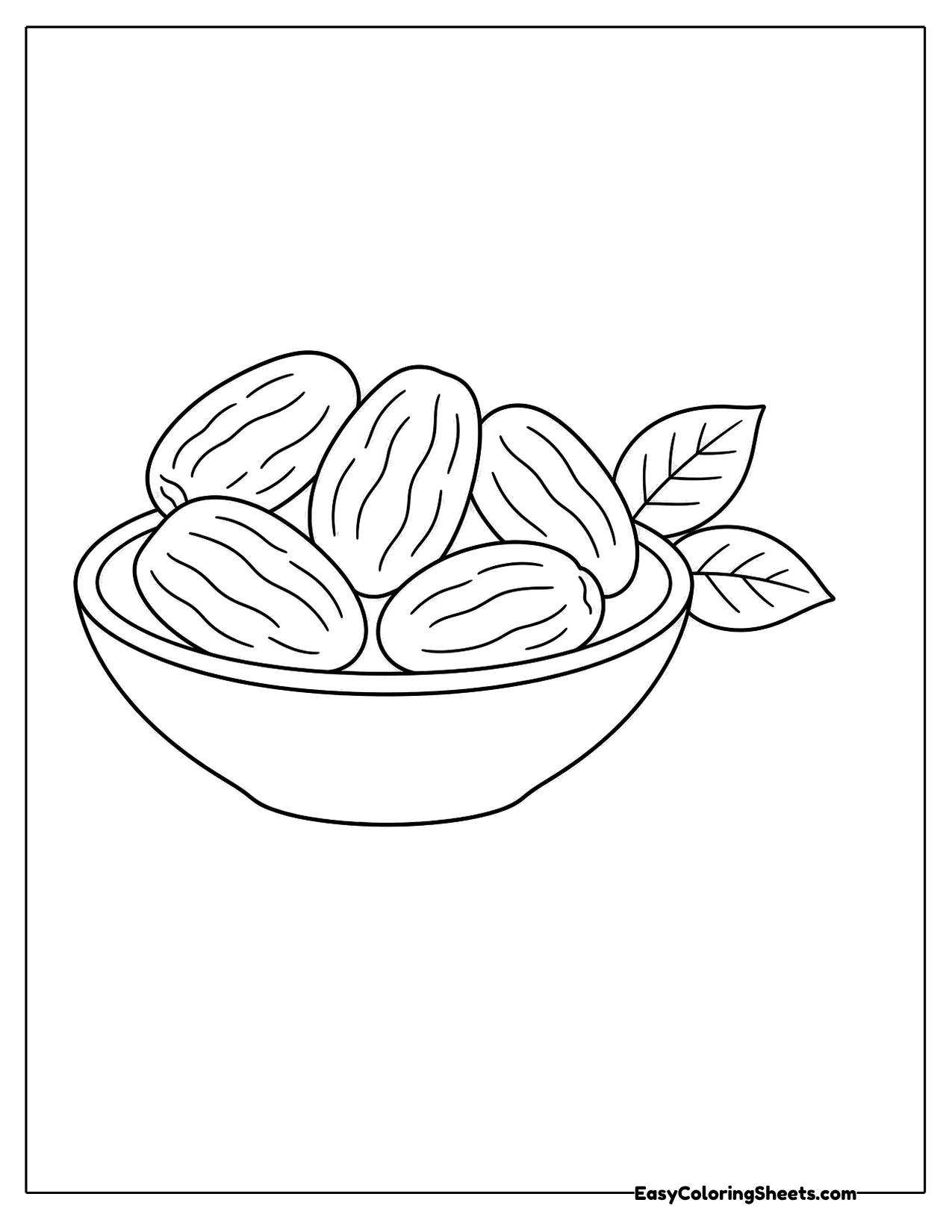 Bowl of dates with a leaf