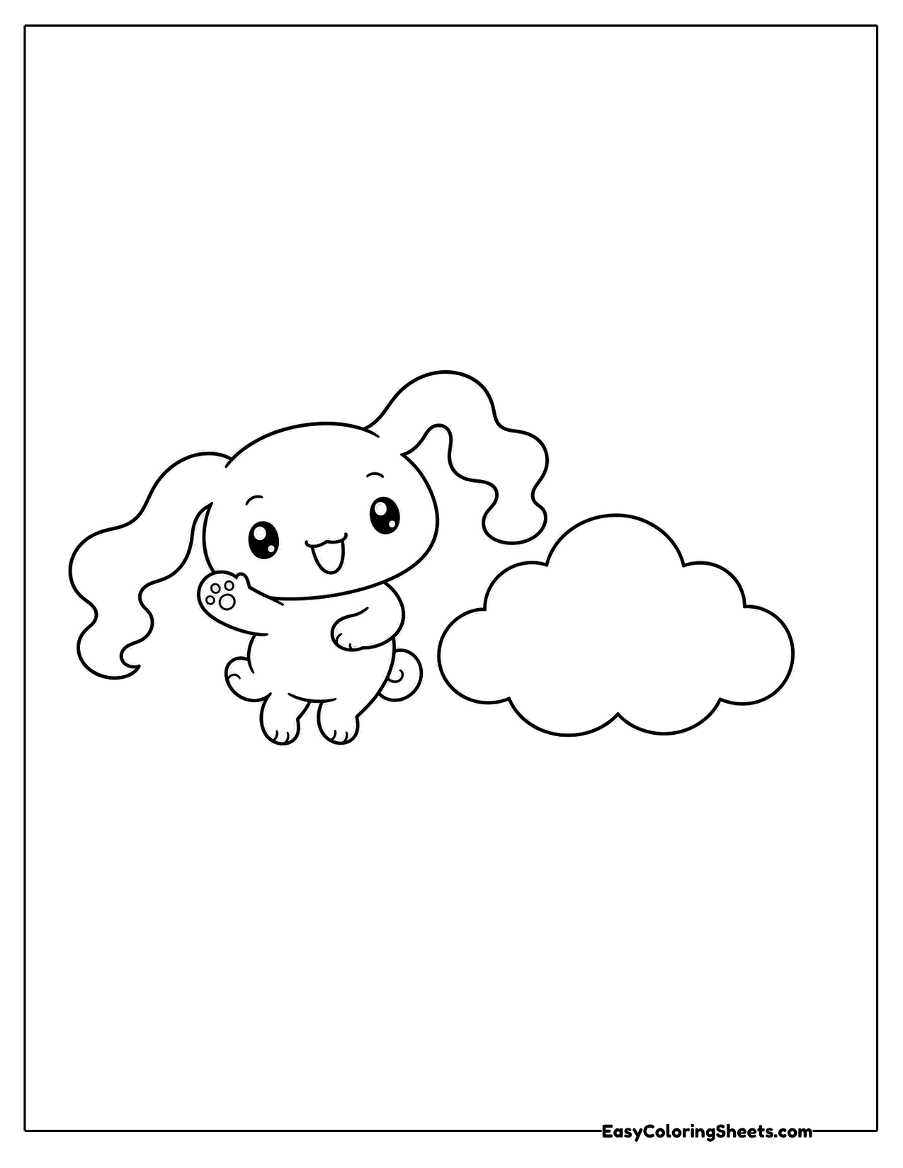 Floppy eared puppy floating beside a cloud