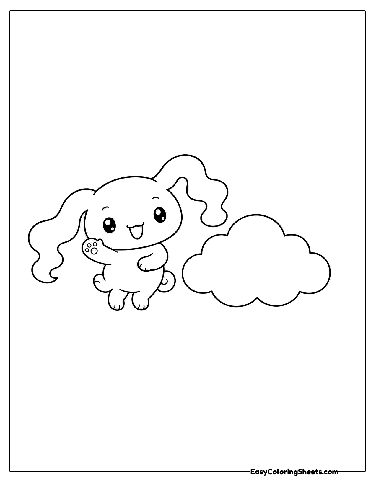 Floppy eared puppy floating beside a cloud