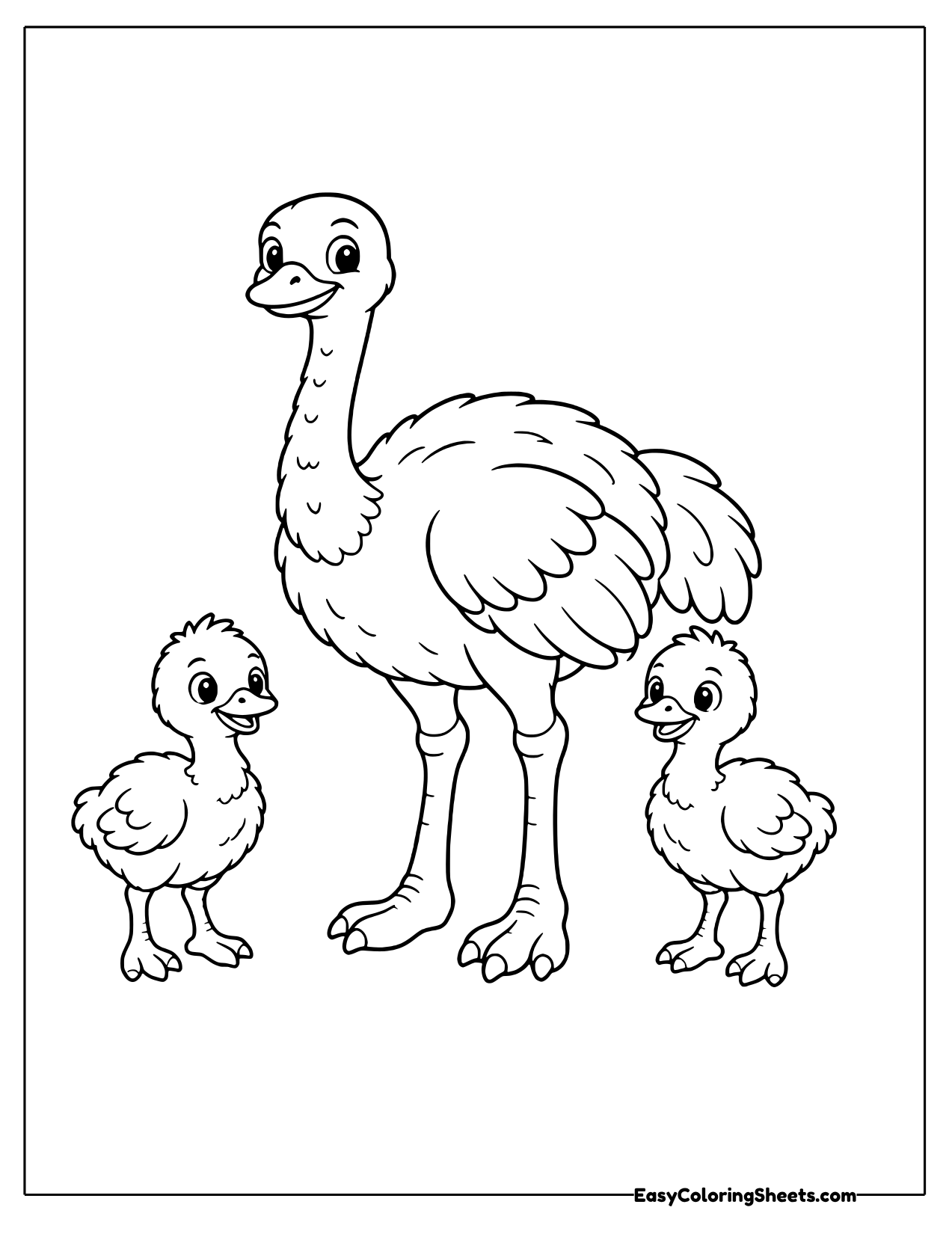 Mother ostrich with two chicks