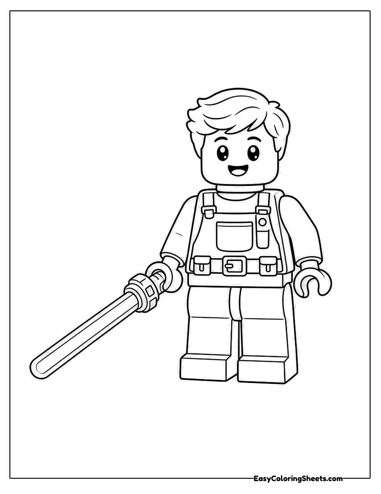Toy brick space hero holding a glowing sword