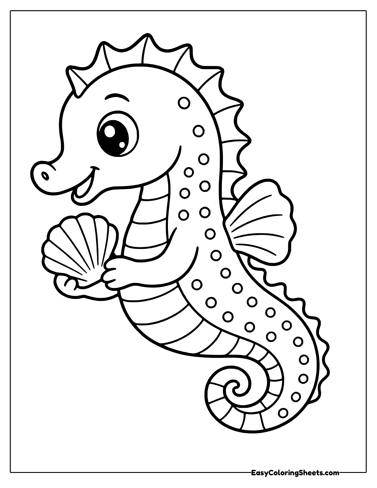 Seahorse holding a scalloped seashell