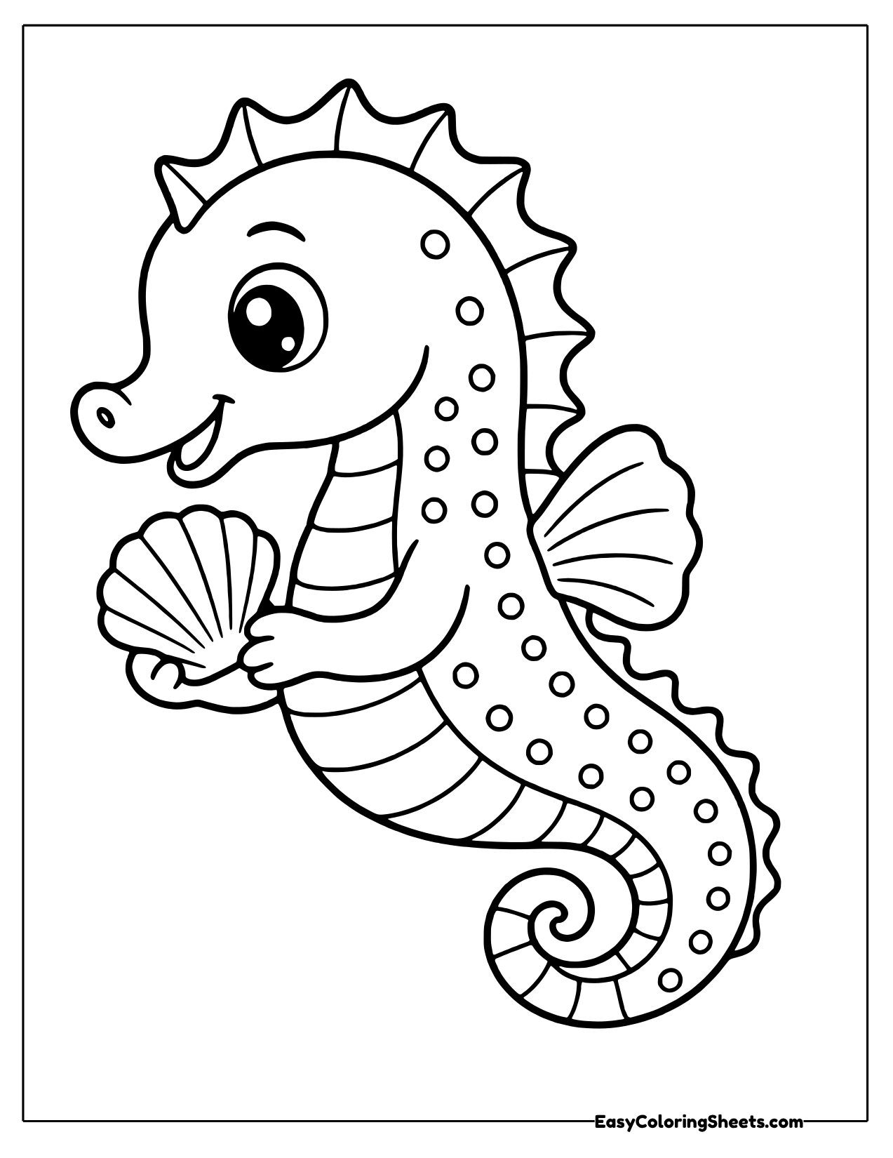 Seahorse holding a scalloped seashell