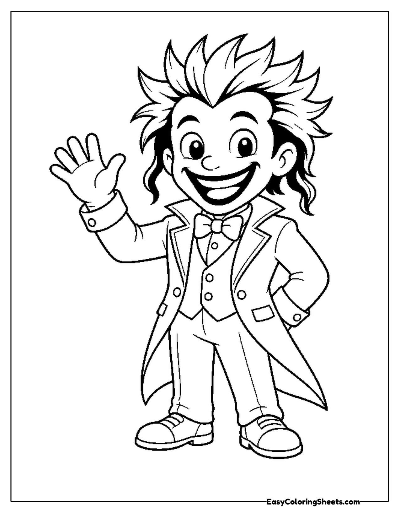 Grinning clown villain in a fancy suit