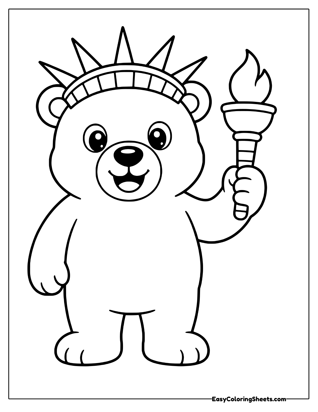Bear wearing a Statue of Liberty crown and holding up a torch