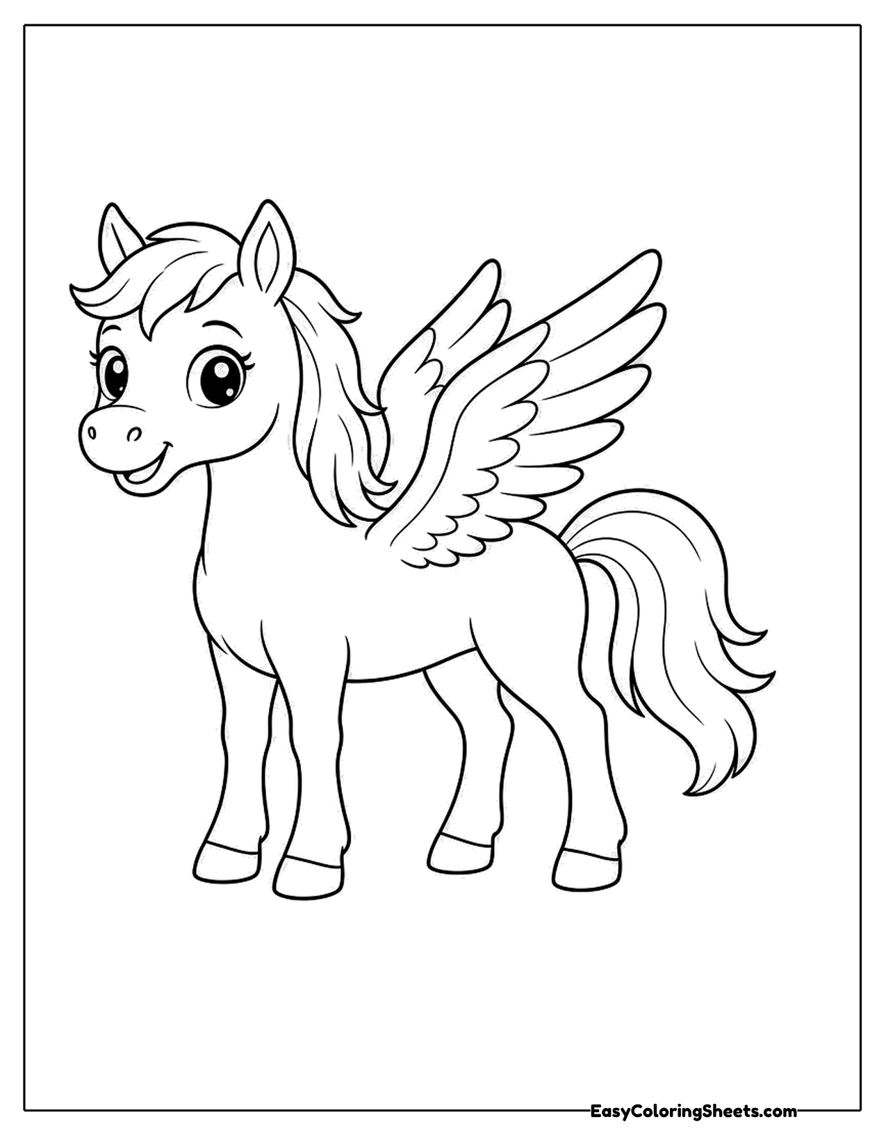 Cute pegasus standing with wings up