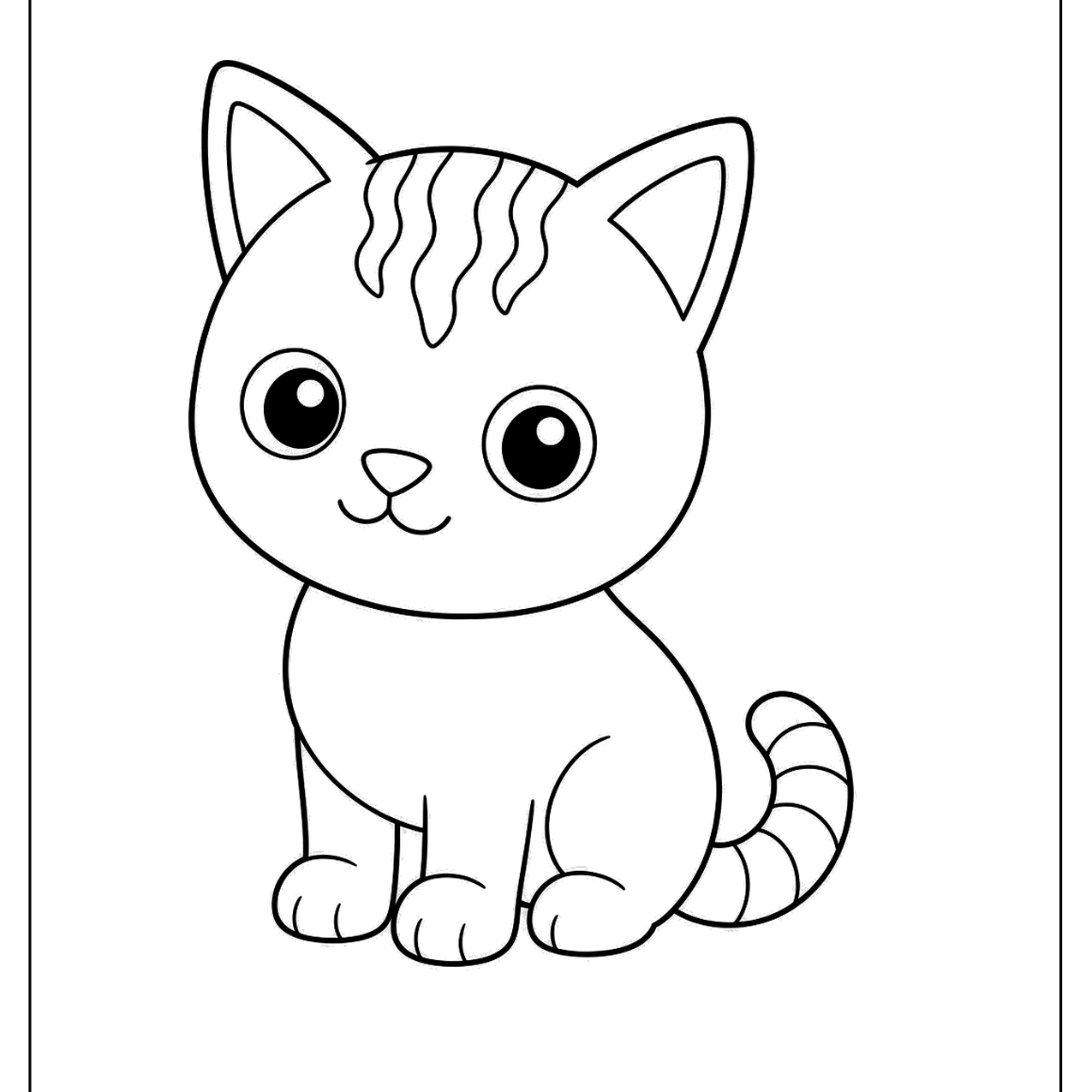 Big-eyed kitten with a striped tail and forehead