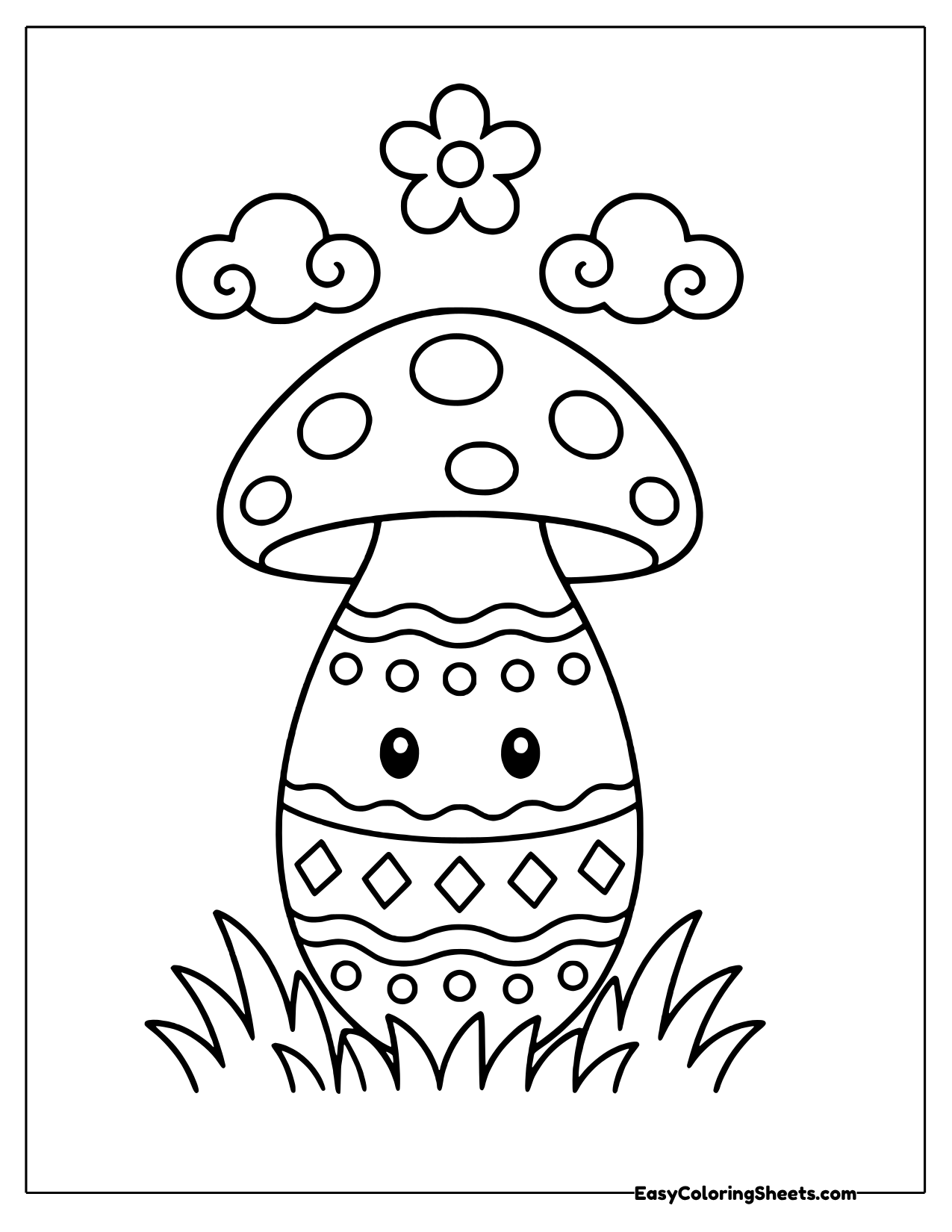 Easter egg under a spotted mushroom