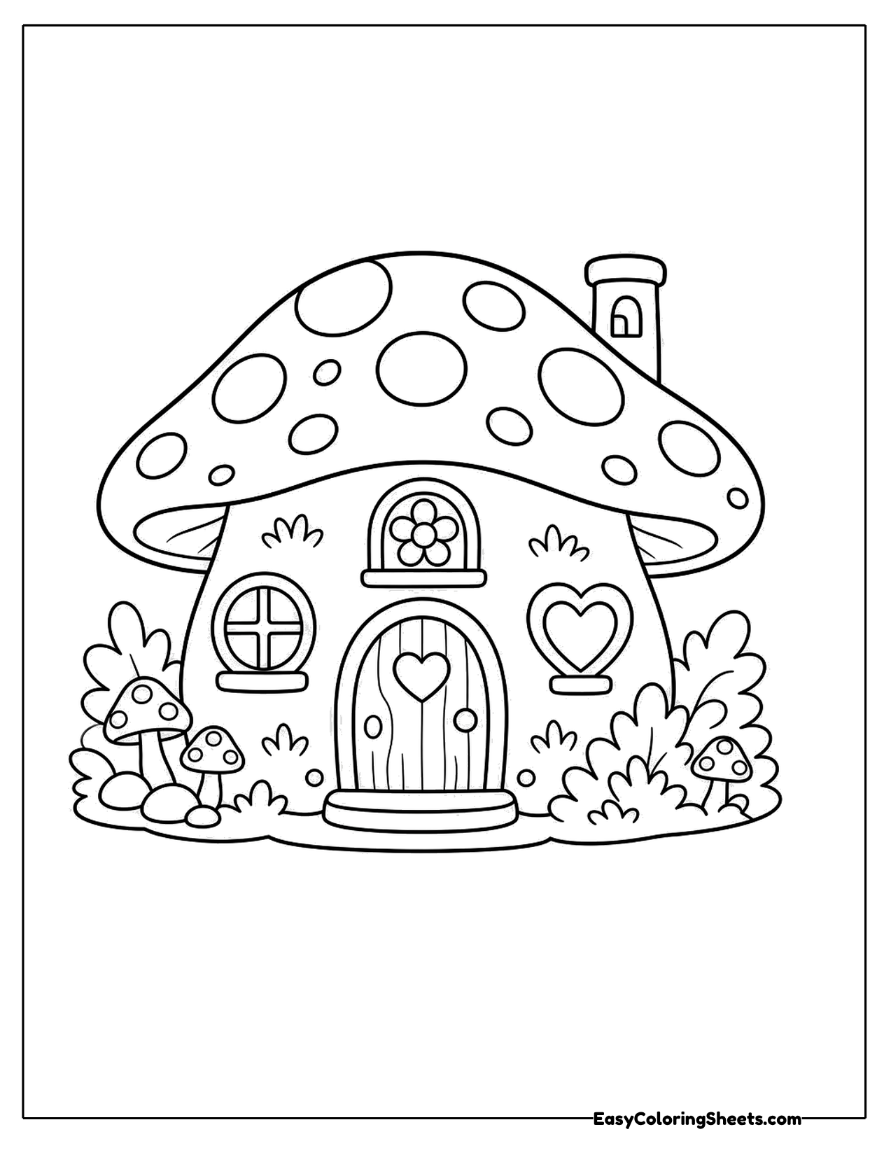 Fairy mushroom house with a door and windows