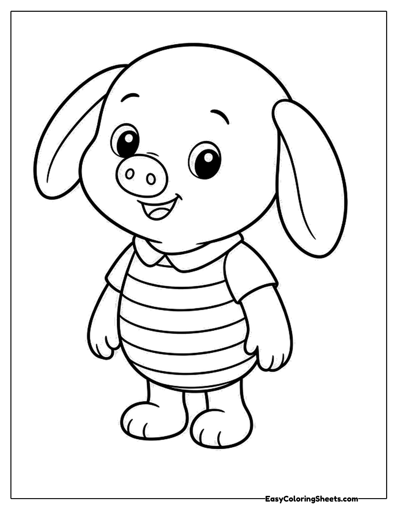Pig character in a striped shirt