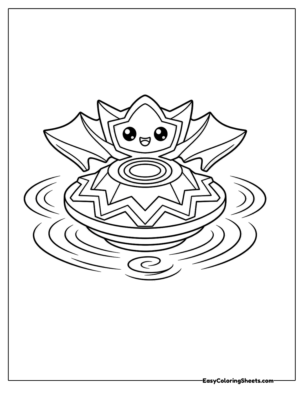 Spinning top with a face whirling on ripples