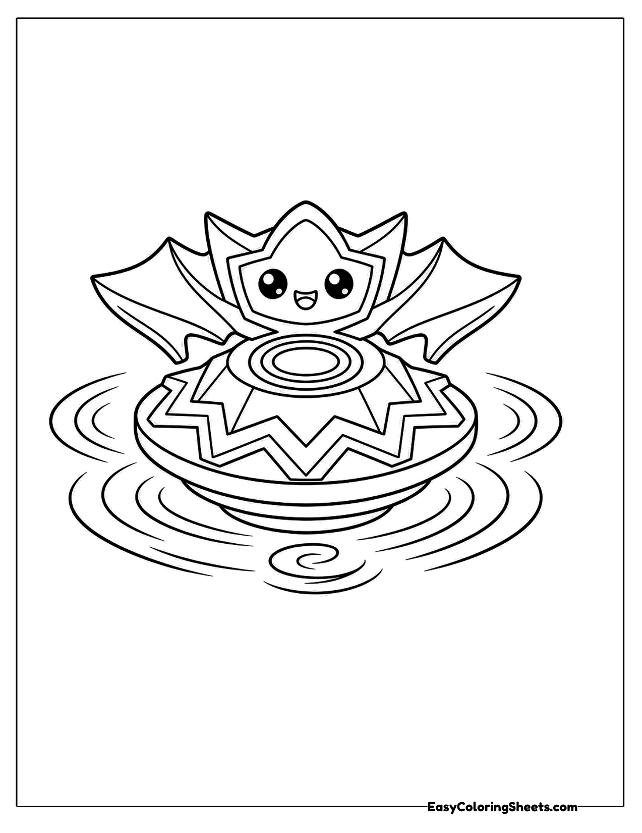 Spinning top with a face whirling on ripples