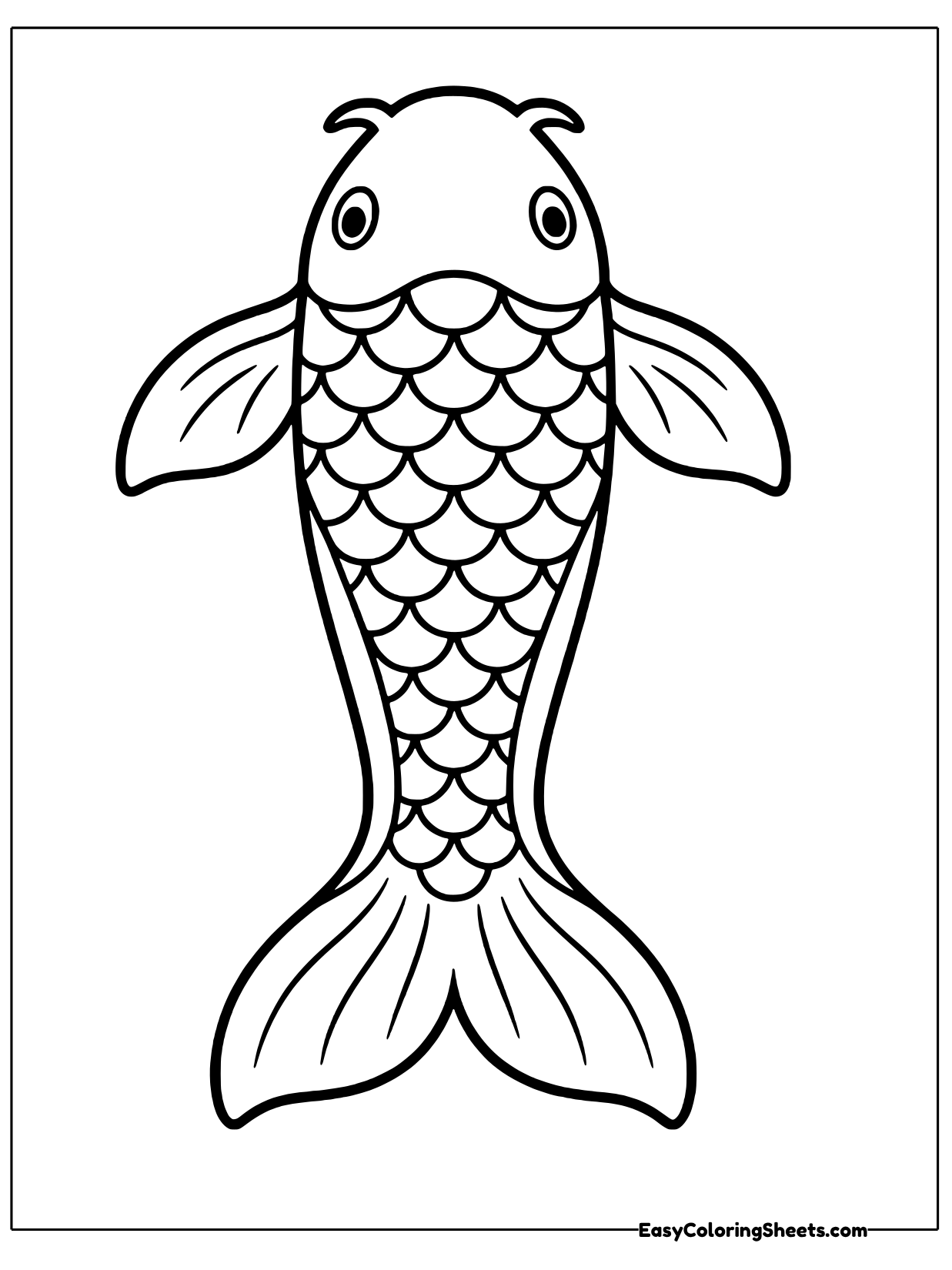 A koi seen from directly above spreads its side fins like wings, with a broad tail at the bottom.