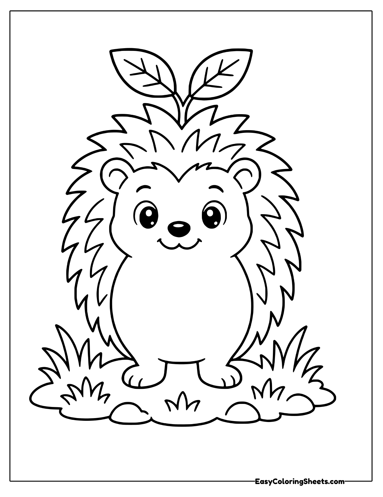 Hedgehog standing upright with a leafy sprout on its head