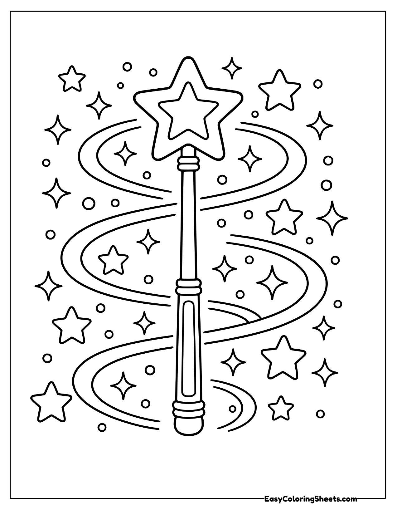 Magic wand with swirling trails and stars
