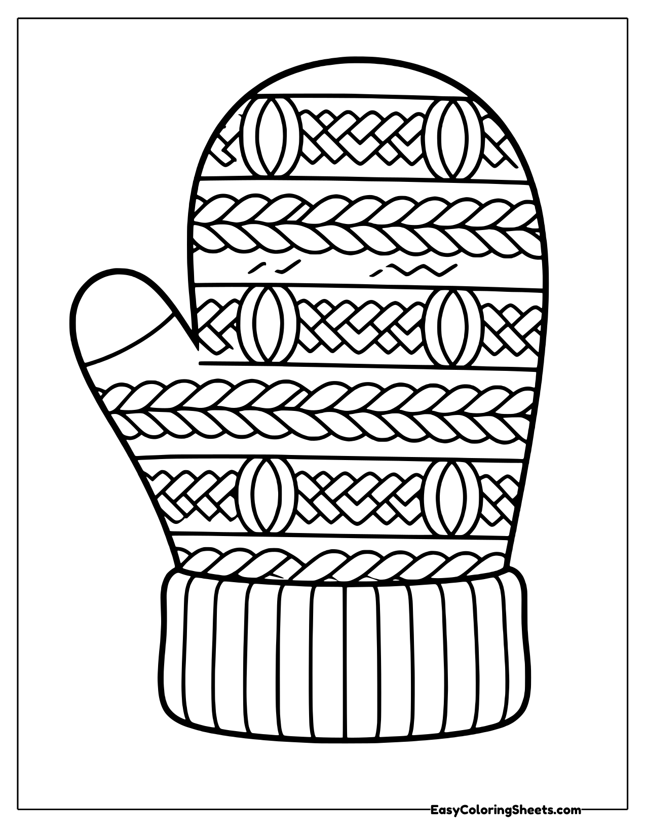 Mitten with cable knit stripes