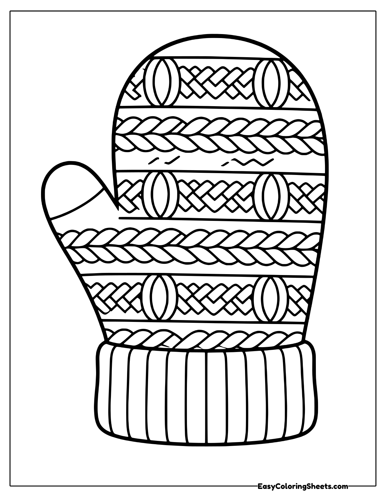 Mitten with cable knit stripes