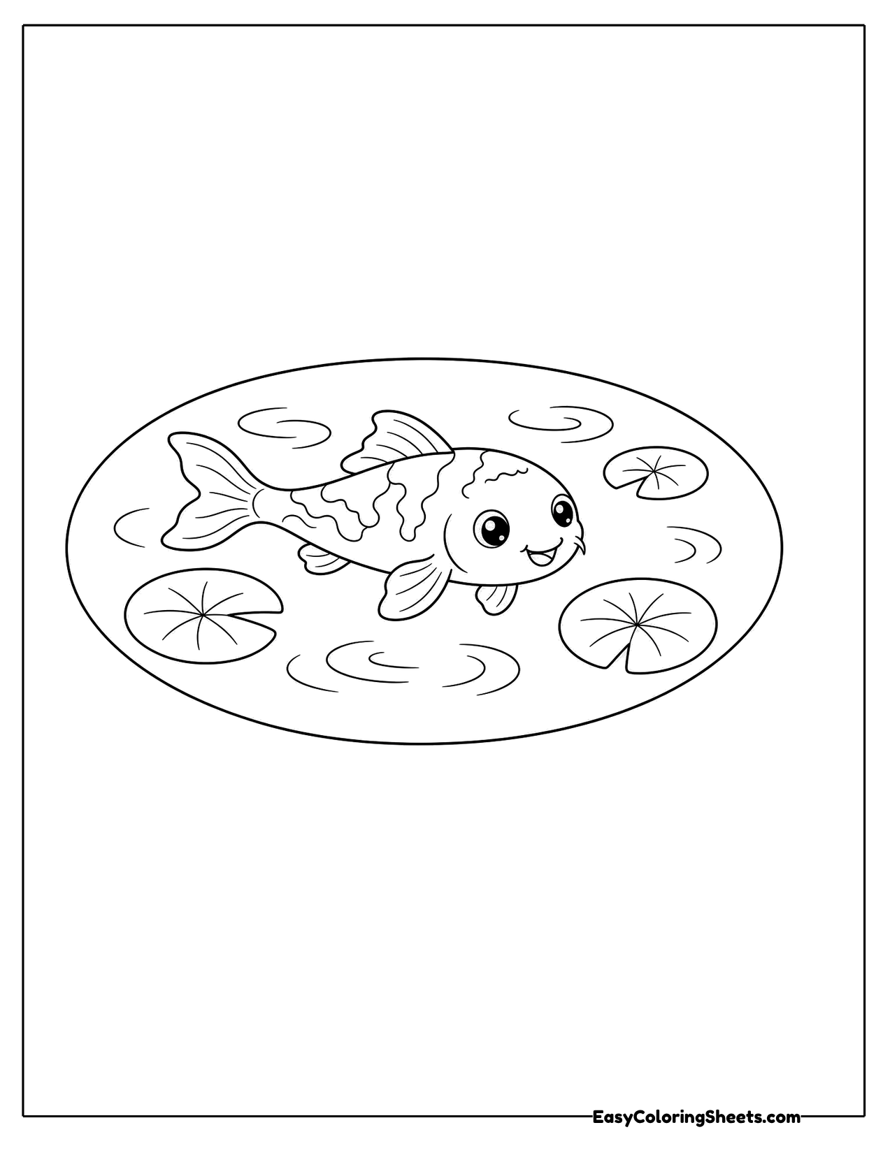 Koi swimming in an oval pond