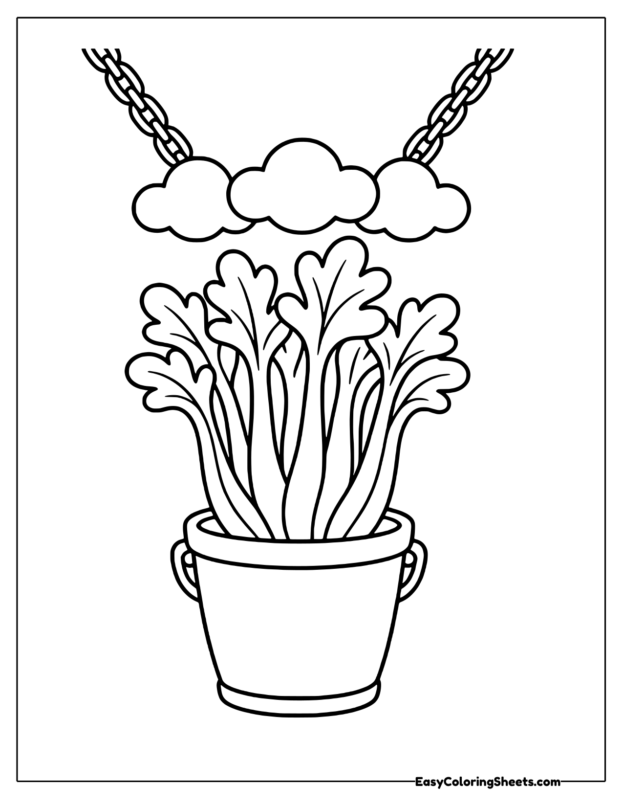 Celery in a hanging planter on chains