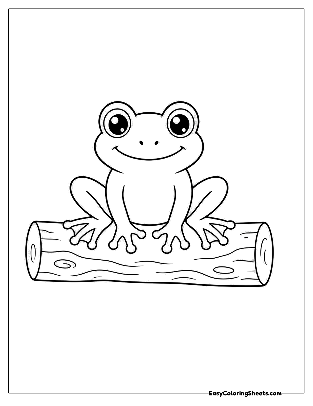 Frog perched on a fallen log with bark lines