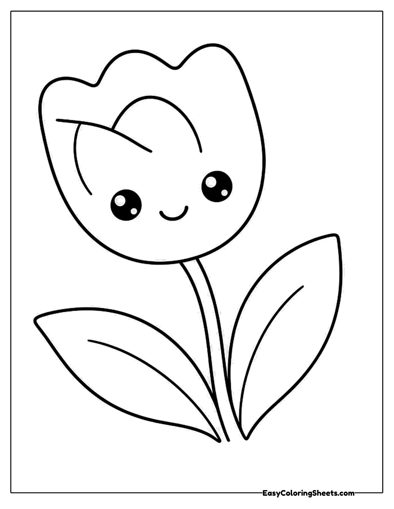 Smiling tulip character with leaves