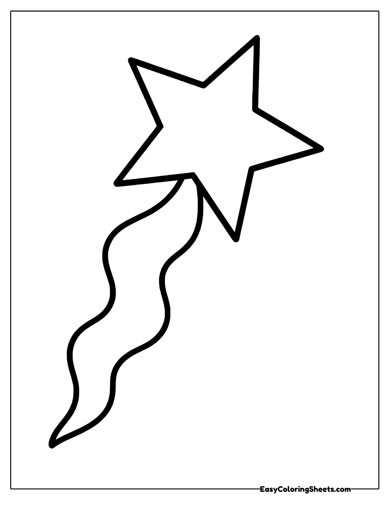 Bold shooting star template with a long wavy ribbon tail