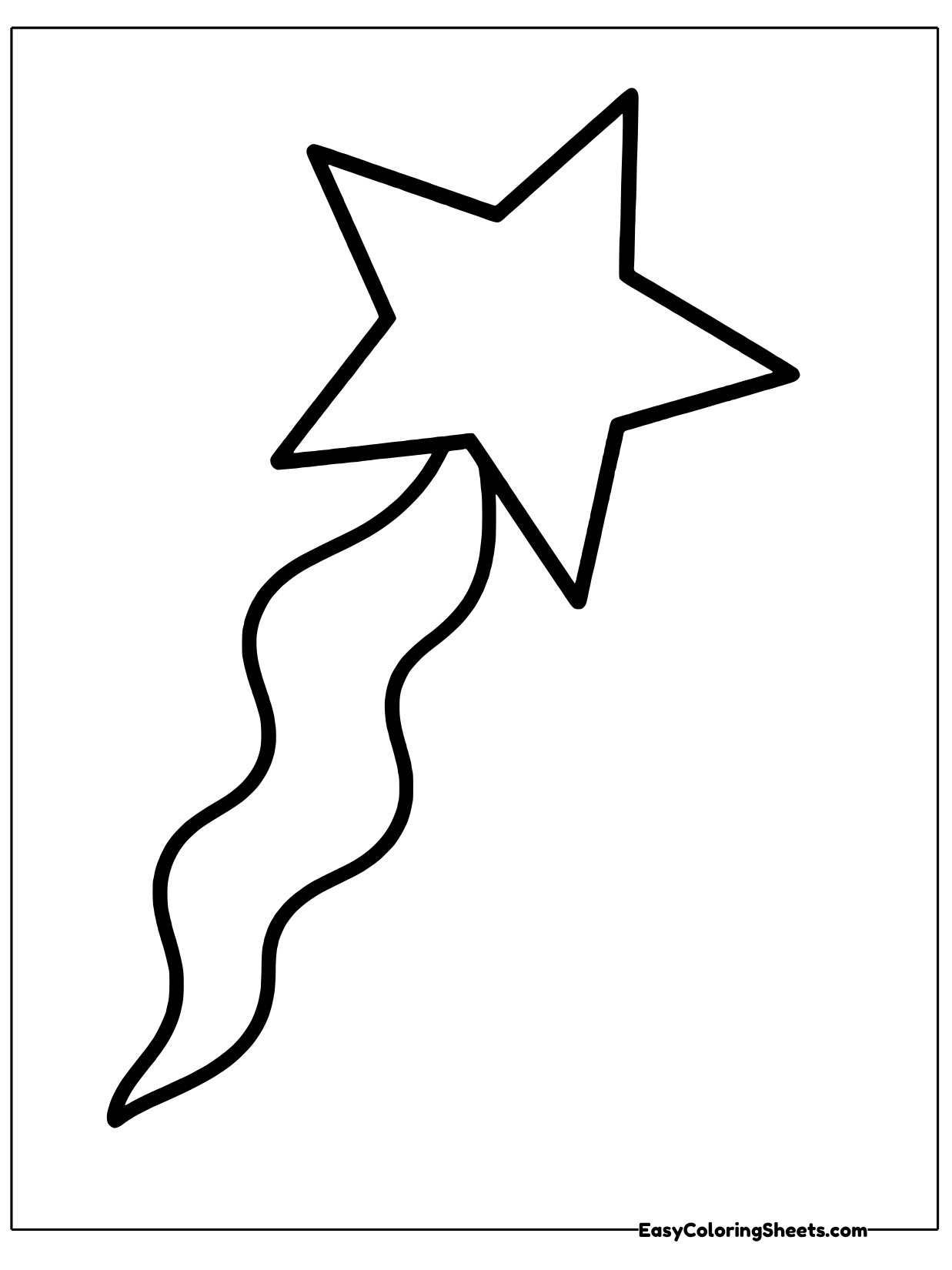 This shooting star template features a big bold star zooming across the page with a long wavy ribbon tail trailing behind it.