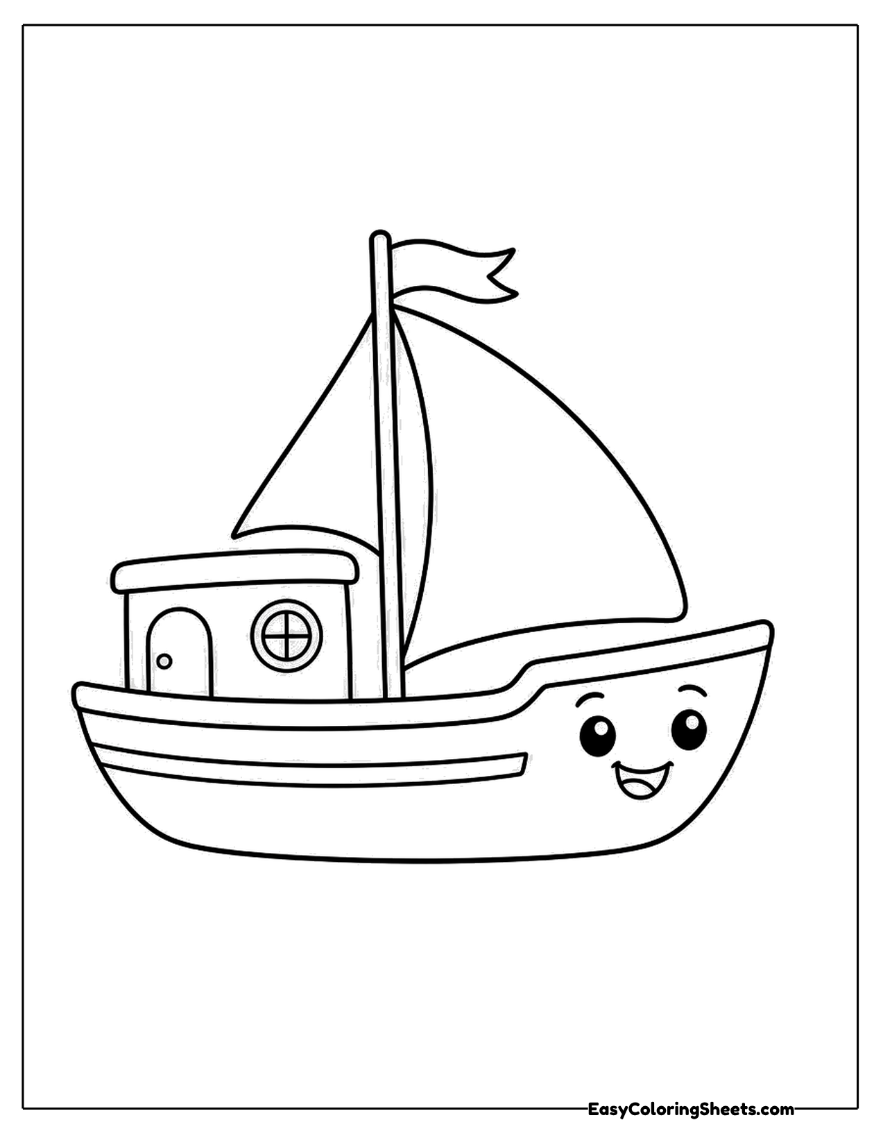 Cute boat character with a sail and porthole