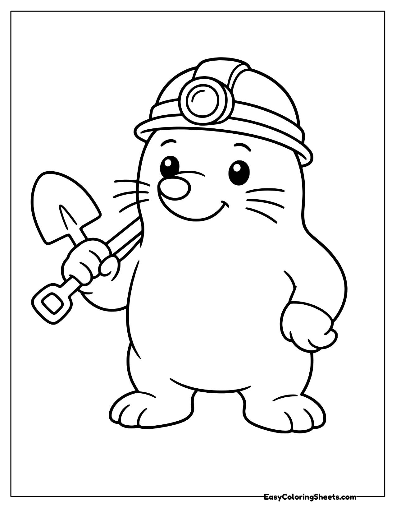 Mole miner with a helmet light and pickaxe