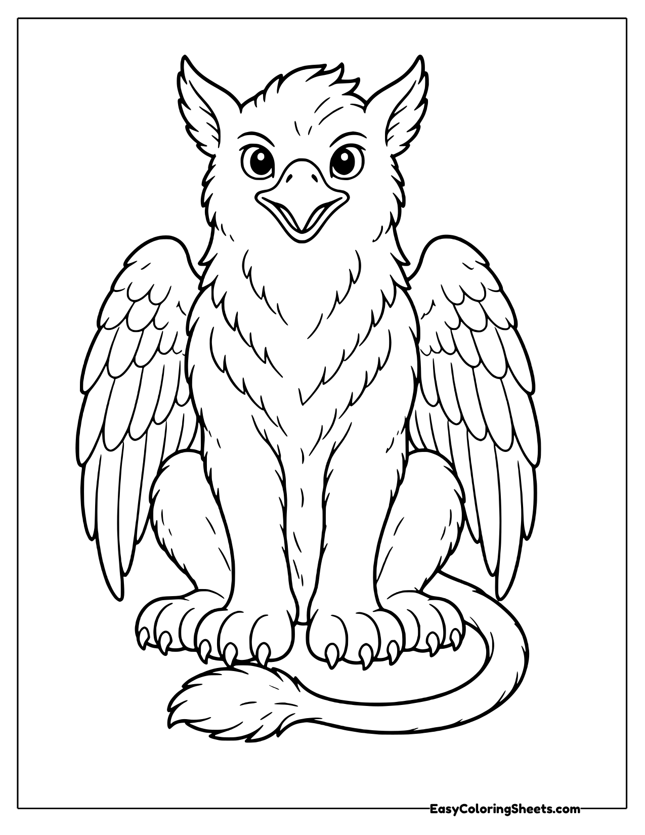 Griffin sitting upright with folded wings and a curled lion tail