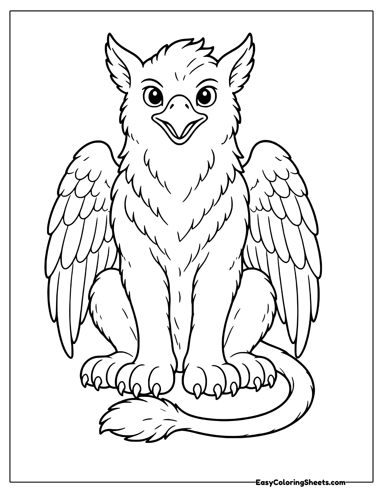 Griffin sitting upright with folded wings and a curled lion tail