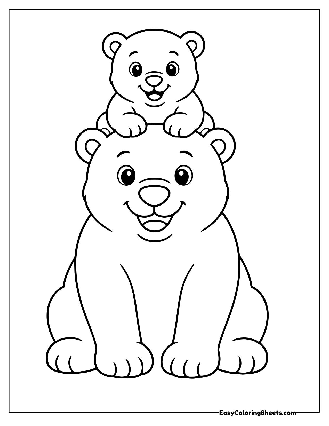 Polar bear cub on its mother's head