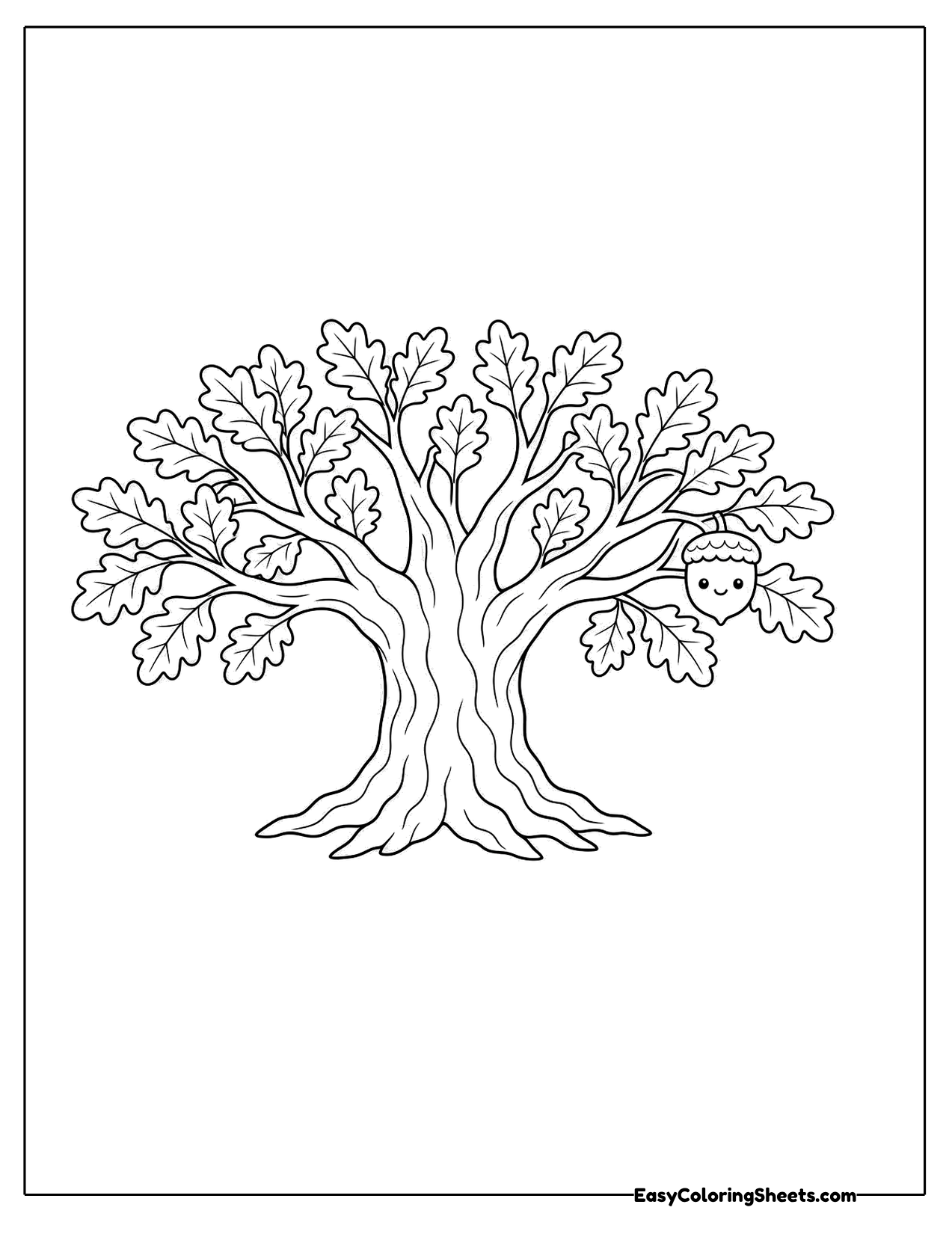 Spreading oak tree with leafy branches