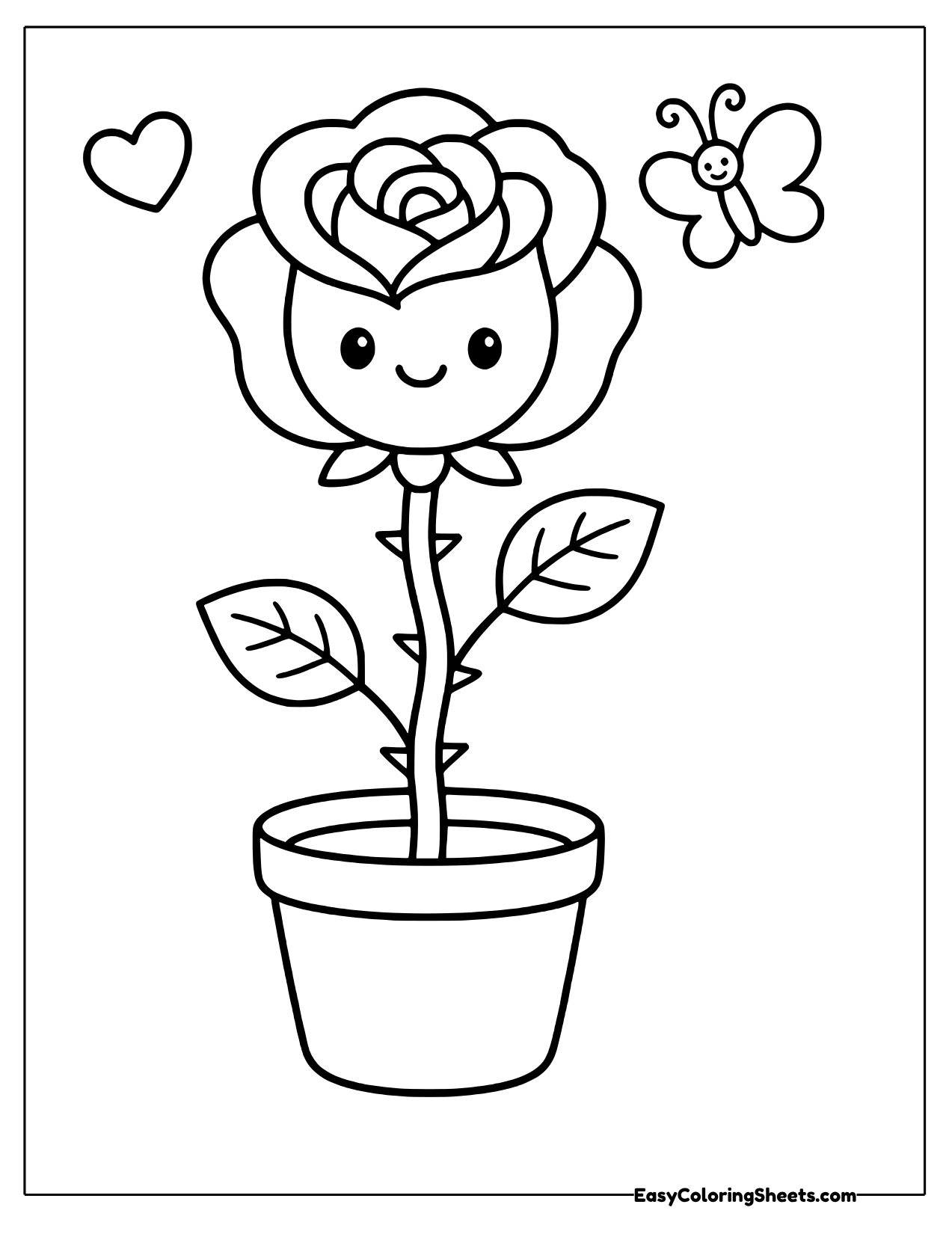 Tall rose with a happy face in a pot