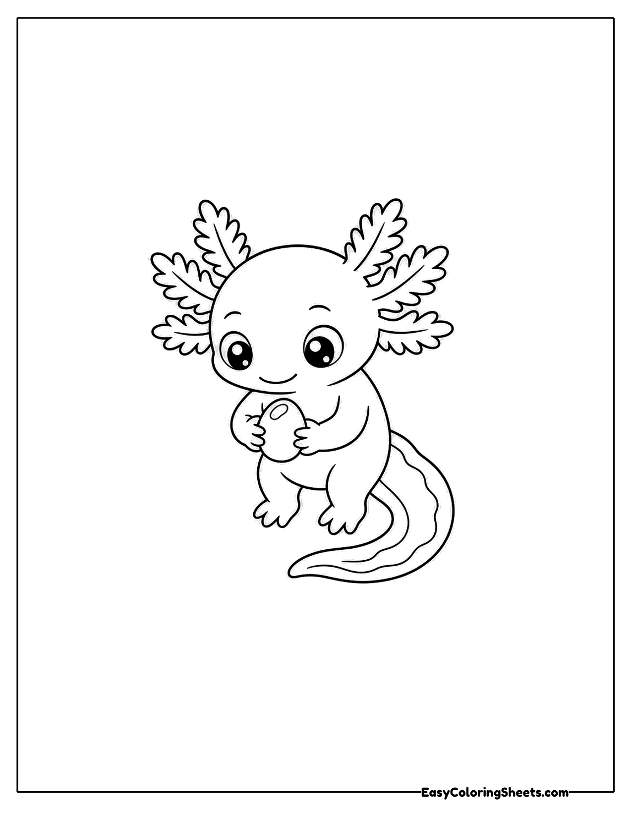 Axolotl holding a small pebble