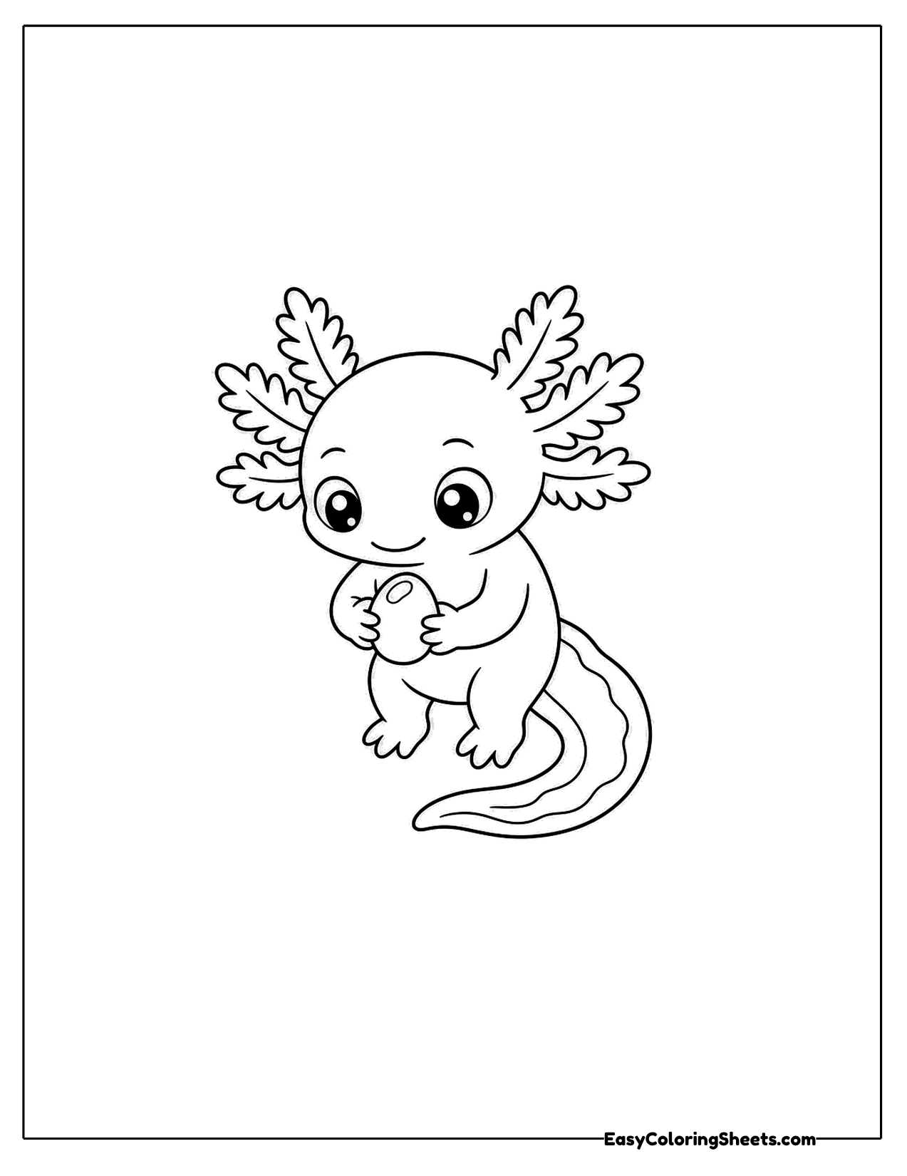Axolotl holding a small pebble