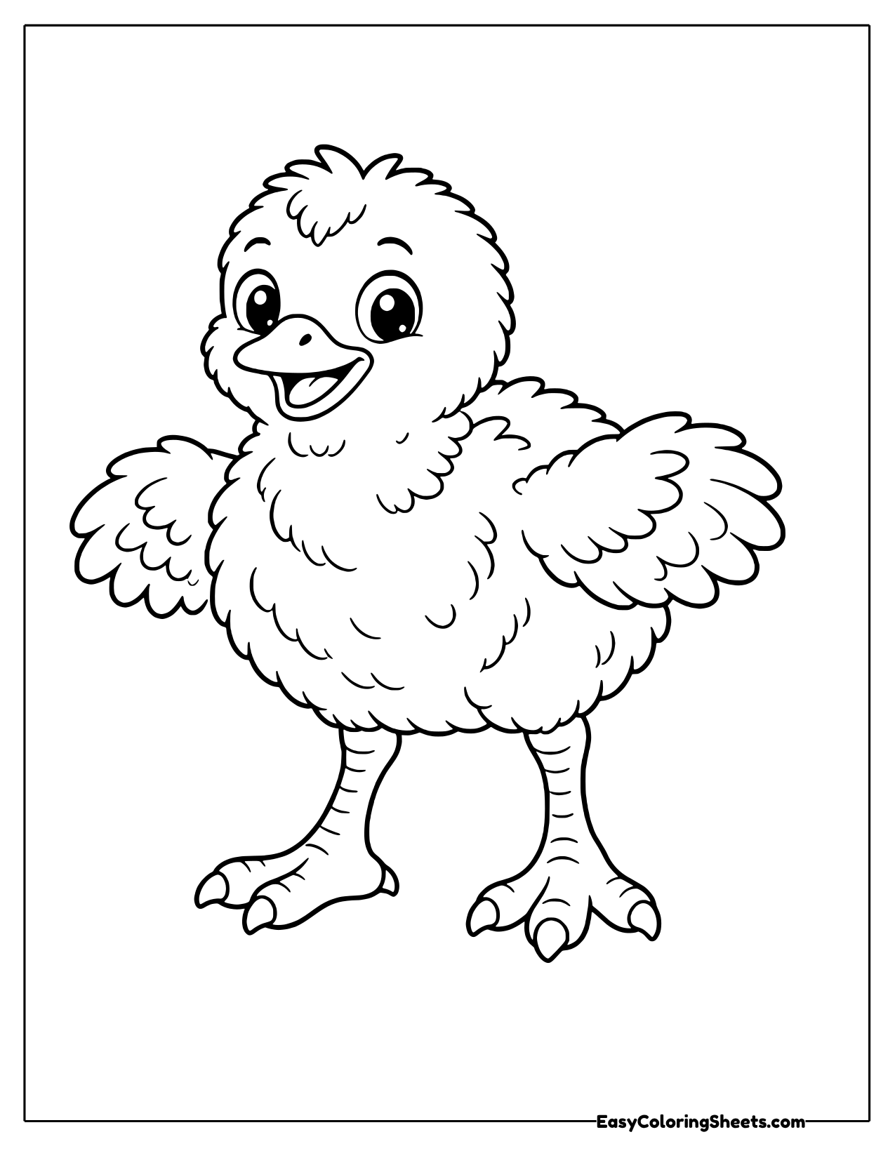 Fluffy ostrich chick with wings out