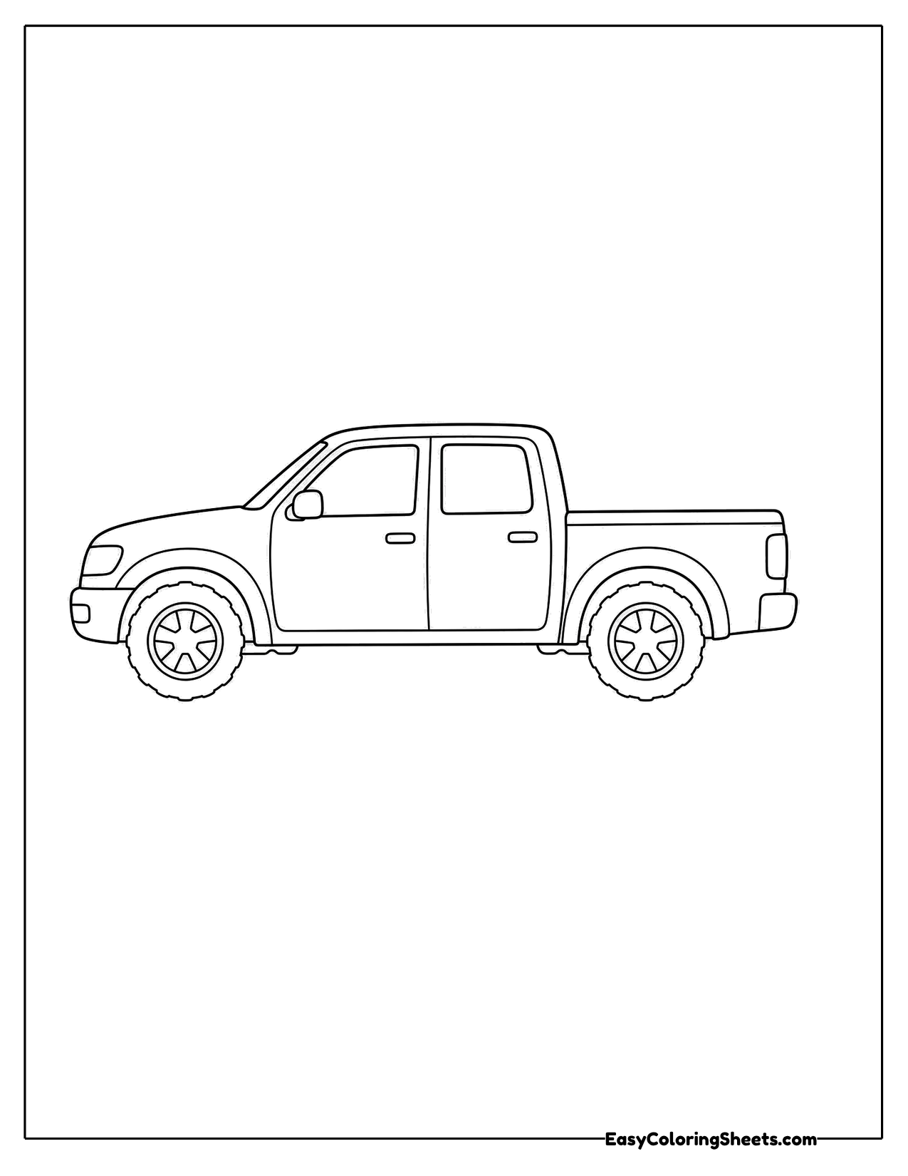 Side profile of a crew cab pickup truck with a short bed