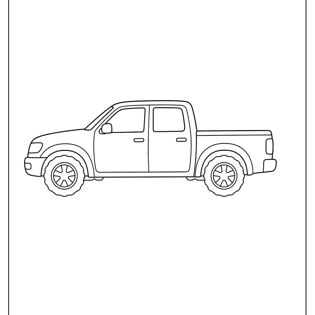 Side profile of a crew cab pickup truck with a short bed