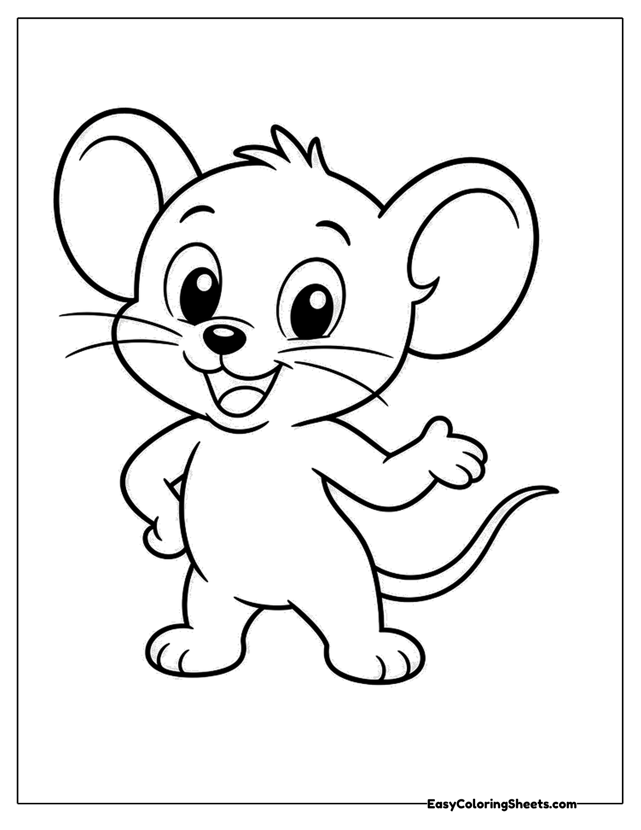 Cartoon mouse with big round ears waving